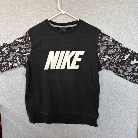 Nike Sweatshirt Long Sleeve Vintage Pullover Large Gray Camo Sleeves 90s L - Picture 1 of 6